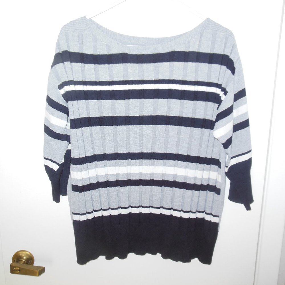 Apt. 9 Women's 3/4 Sleeve Gray, Black & White Sweater -Horizontal stripes- Large